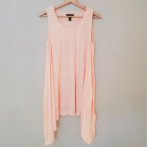 💚5/$25 H by Halston Pink Flowy Long Top Mini Slip Dress Layered Tank Size Small - Picture 3 of 8